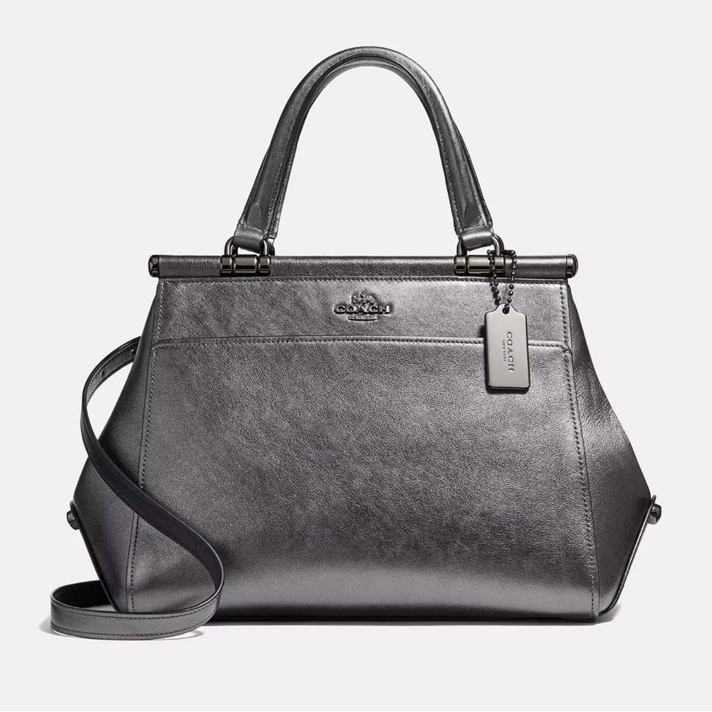 Coach Grace Metallic Pewter Leather Satchel with Top Handles